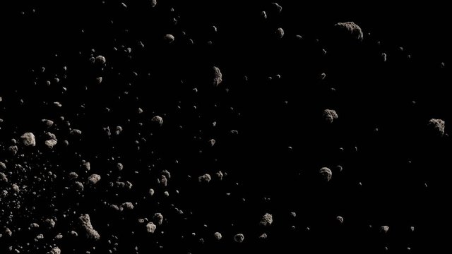 asteroids fly-by, space science scene, 4k loop