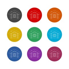 House, cabin, wood house line color icon set isolated on white background