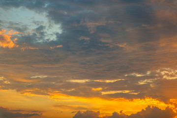 beautifull orange sunset with dark cloud on the sky, romantic moment 