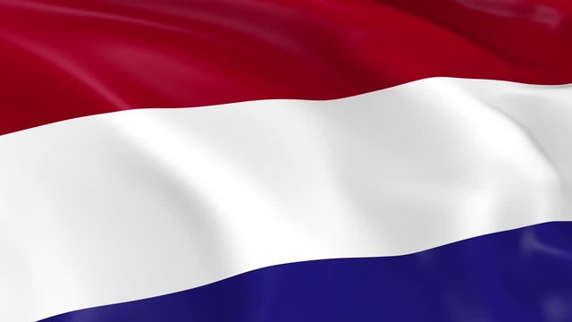 Photo realistic slow motion 4KHD flag of the Netherlands waving in the wind.  Seamless loop animation with highly detailed fabric texture in 4K resolution.