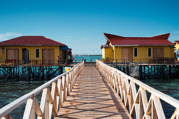 Water chalets on a crystal clear water in Bum Bum Island Semporna Sabah