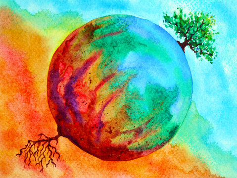global warming climate change abstract art spiritual mind watercolor painting illustration design hand drawing