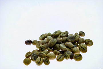coffee beans on white background with space for text