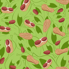 Cartoon color vector pattern with peanut and leaves