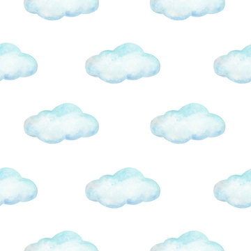 Light, airy design watercolor seamless pattern with clouds. Used in textiles, paper products, wrapping paper, scrub paper and more.