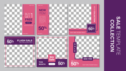 Sale template collection for promotion sale. Editable banner for social media post, web and internet.