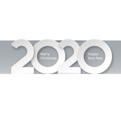 Happy New Year Greeting Card Design. Winter Holiday Illustration with White 2020 Numbers on Gray Backdrop. Chinese Year of Rat Poster, Sale Banner, Flyer Template