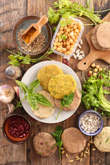 vegetarian burger with bean and legumes and spices, top view