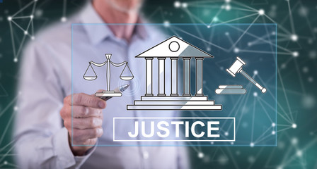 Man touching a justice concept
