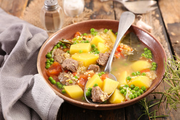 beef, vegetable and broth- traditional beef soup with carrot and potato