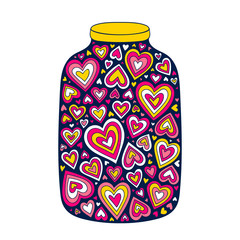 Vector hand drawn jar with hearts. Doodle illustration for Valentines Day Isolated.