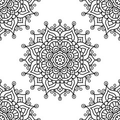 Mandala Kolorowanki Wektorowy bezszwowy wzór z etniczną plemienną mandala. Ręcznie rysowane doodle kwiat z ornamentem. Kolorowanka antystresowa dla dorosłych kolorowanka. Czarno-biała ilustracja. - 306856976