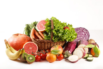 fruit and vegetable isolated on white background- health food concept, healthy lifestyle
