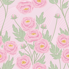 Seamless pattern with beautiful pink peonies. Flower texture. Floral ornamental background. Vector illustration.