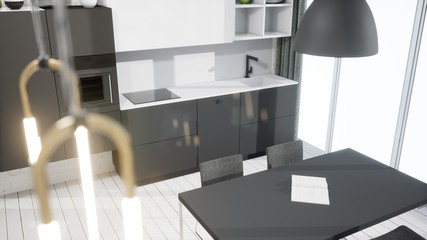 Modern design living room interior in Scandinavian style . 3D rendering