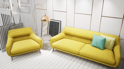 Modern design living room interior in Scandinavian style . 3D rendering