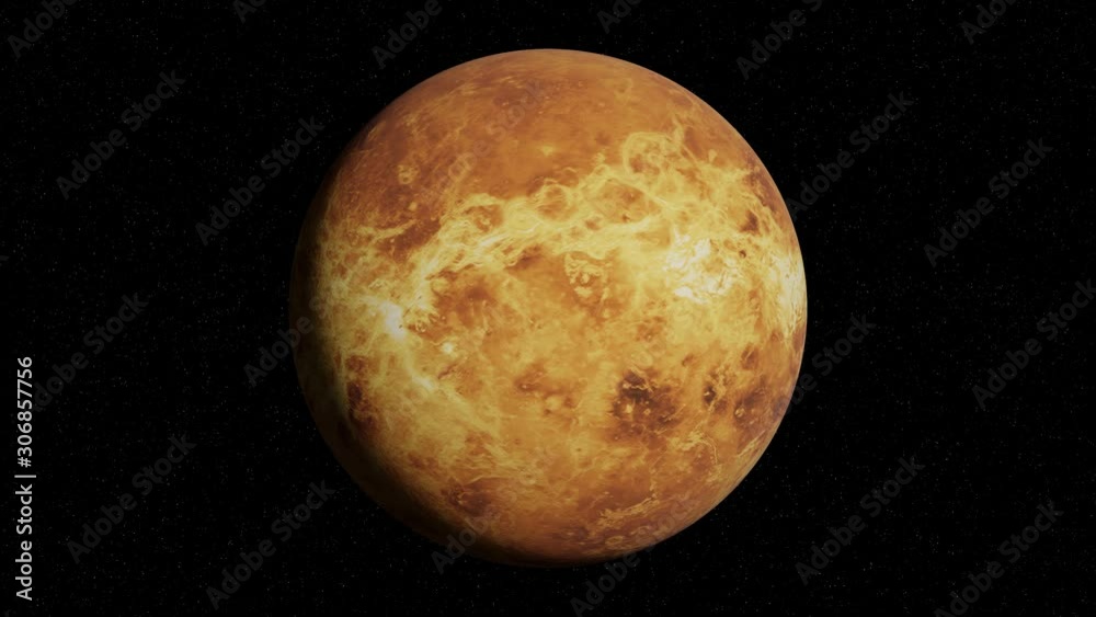 Poster planet venus rotating in space, solar system world in front of the stars, 4k loop