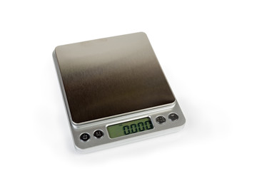 Empty professional digital table top scales on white background