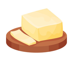 Butter On Wooden Plank Isolated On White Background Vector Item