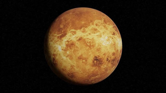 planet Venus rotating in space, solar system world in front of the stars, 4k loop