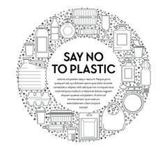 No plastic, recycling and ecology, disposable tableware line icons