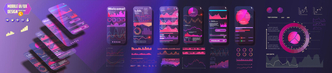 Fitness Dashboard. UI, UX, GUI screens fitness app and flat web icons for mobile apps, responsive website including. Web design and mobile template.