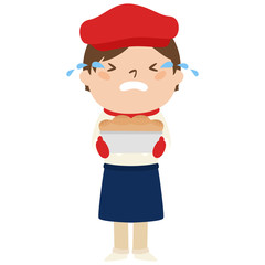 職種のイラスト。男性のパン屋。涙を流して、泣いている男性。