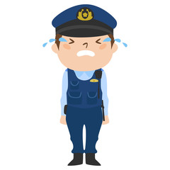 職種のイラスト。男性の警察官。涙を流して、泣いている男性。