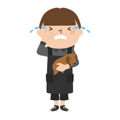 職種のイラスト。女性のトリマー。涙を流して、泣いている女性。