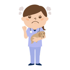 職種のイラスト。女性の獣医。怒っている女性。