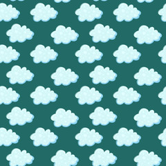 Cute seamless pattern with clouds on green back