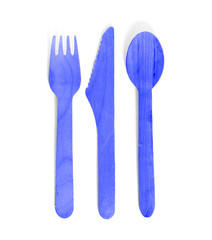 Eco friendly wooden cutlery - Plastic free concept - Blue