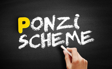 Ponzi scheme text on blackboard, business concept background