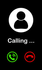 Phone calling in realistic style. Cell phone icon vector illustration isolated on black background. Video call screen template. 