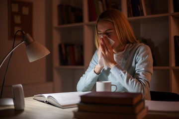 Student is learning at home and having allergy.
