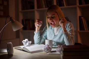 Student is angry, she has to learn at night