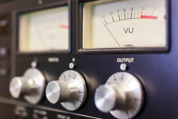 UV Sound Meter and Control Dials in Recording Studio