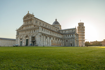 Beautiful Pisa city in Italy. Tuscany region. Iconic Leaning Tower 
