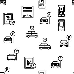 Parking Car Seamless Pattern Vector Thin Line. Illustrations
