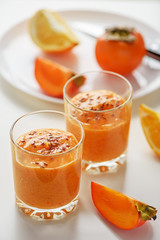 Persimmon smoothies with flax seeds.