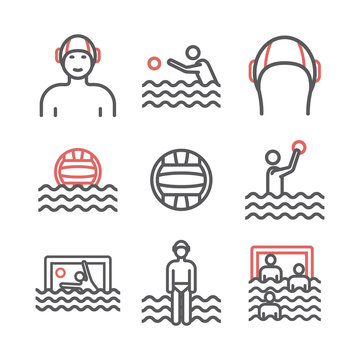 Water polo line icons. Vector sports signs.