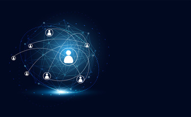 Modern Abstract technology concept communication circle digital on blue background.