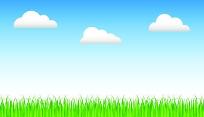 Summer field landscape - blue sky and green grass. Isolated vector illustration. Cloud, lawn, green, eco, texture, pattern template.