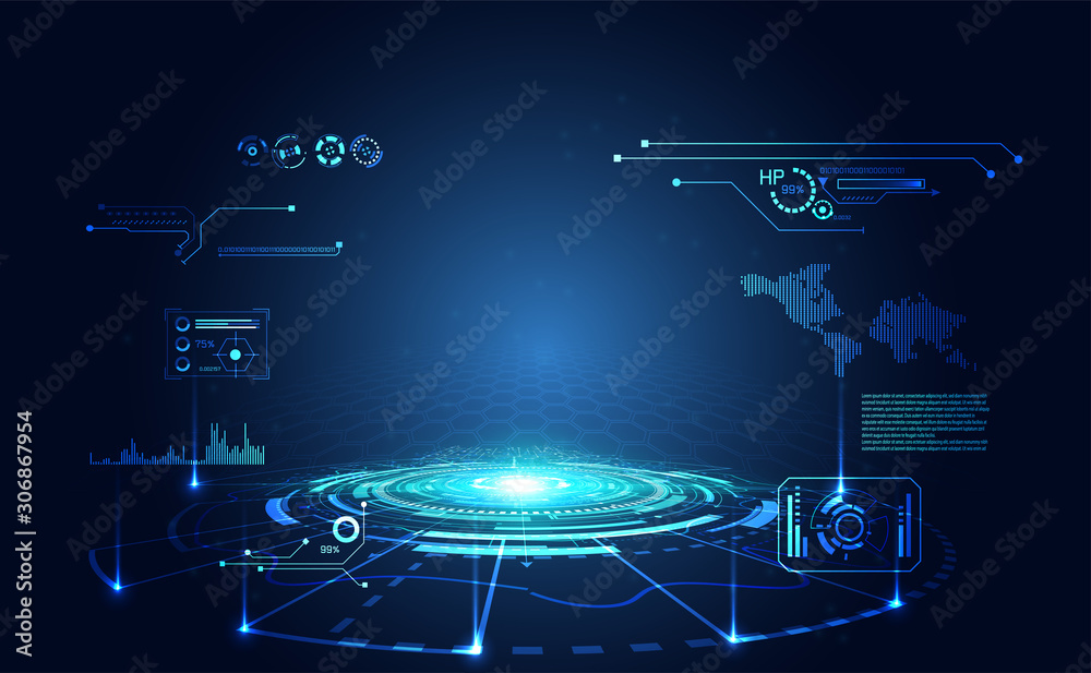 Poster abstract technology ui futuristic concept hud interface hologram elements of digital data chart, com