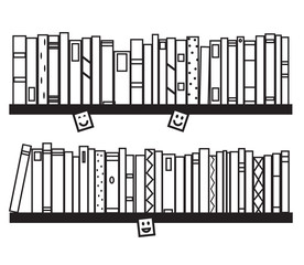 Bookshelf. Sileat collection of various books on a white background. Vector illustration.