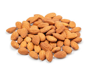 Group of almonds nuts isolated on white background. Top view.