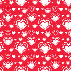 White heart shape illustration pattern on red background