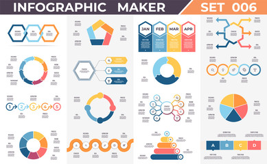 Business infographics. Diagrams, charts with 3, 4, 5, 6, 7, 8 parts, options. Vector templates.