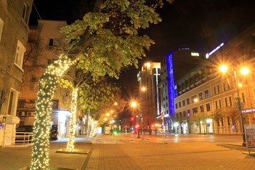 Fototapeta na wymiar Christmas decorations on the street night Varna (Bulgaria)