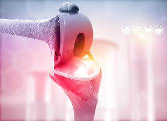 Anatomy of knee joint on medical background. 3d illustration.